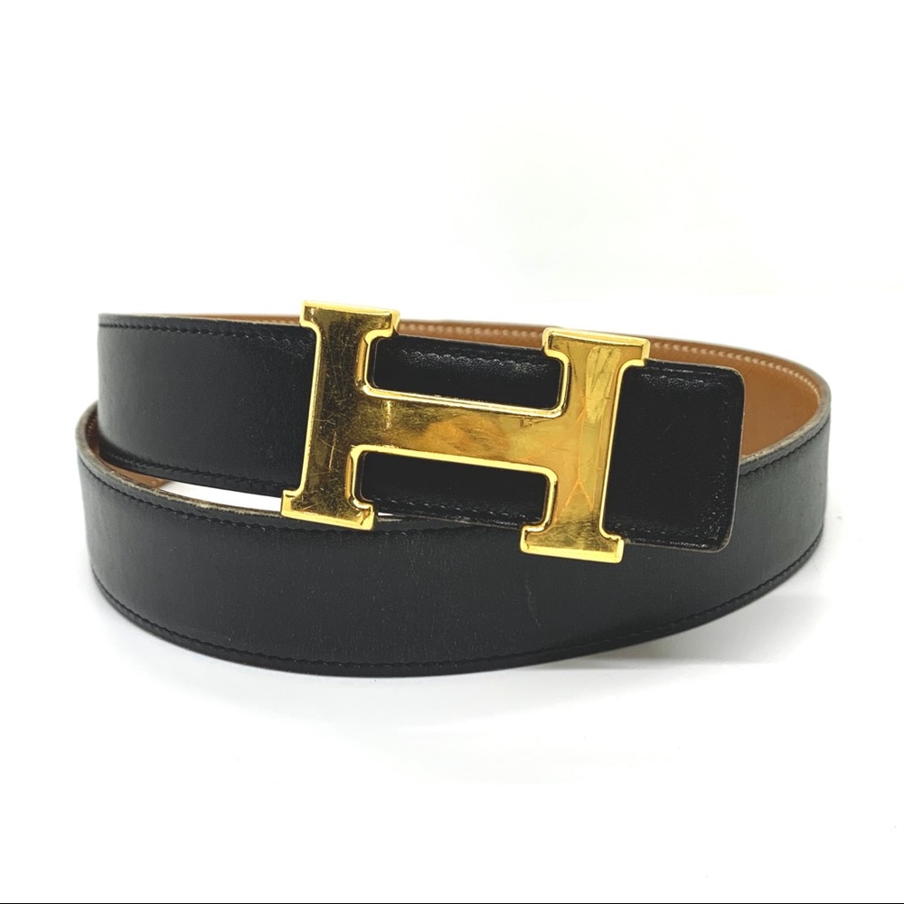 HERMES Gold H Logo Constance Black 68 Belt